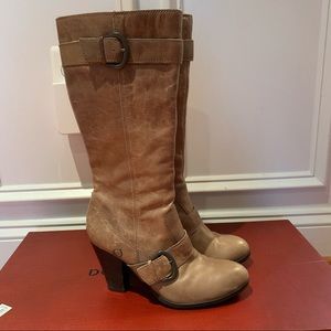 Born distressed leather tall boots with buckle detail